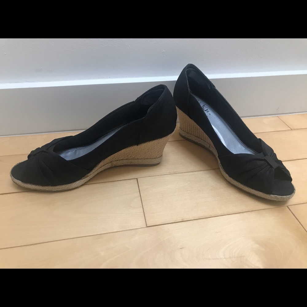 Black peep toe wedge sandals